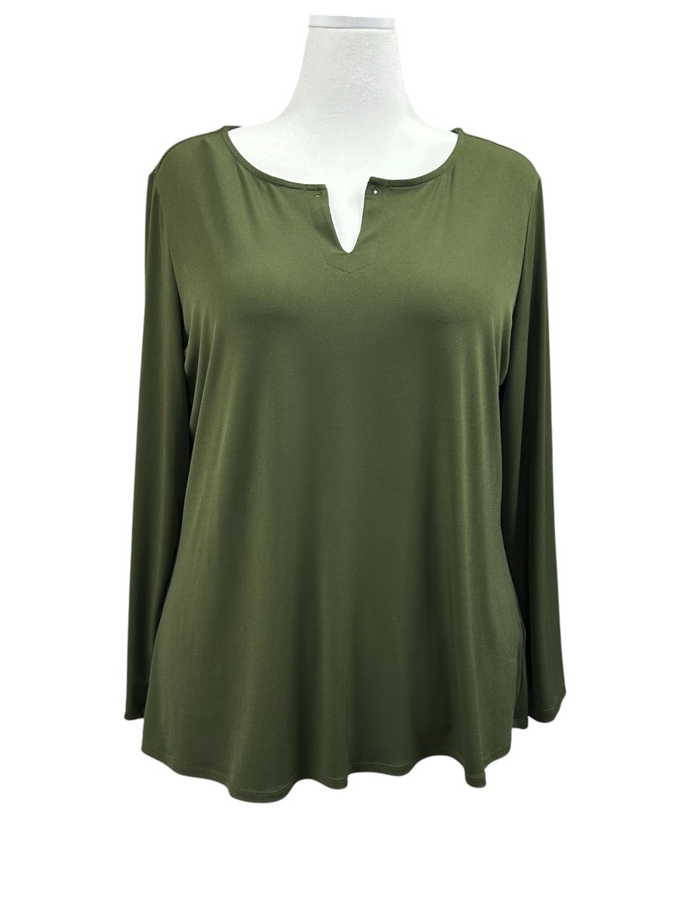 Susan Graver Liquid Knit High Low Long Sleeve Blouse Sz XL Green